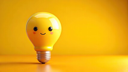Wall Mural - 3d cute cartoon yellow lightbulb isolate on yellow background. generative ai