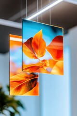 Aufkleber - Translucent Botanical Elegance Suspended Autumn Leaf Art in Modern Minimalist Interior - Dynamic Visual Design for Contemporary Workspace Inspiration