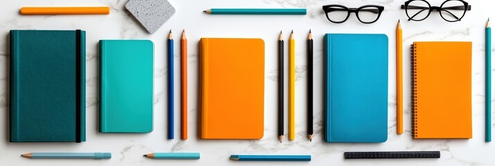 Aufkleber - Minimalist Learning Essentials Vibrant Teal and Orange Productivity Notebooks, Digital Workspace Optimization for Remote Educational Empowerment