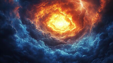 Wall Mural - swirling storm clouds, a vortex of bright light and lightning breaking through, symbolize hope, resi