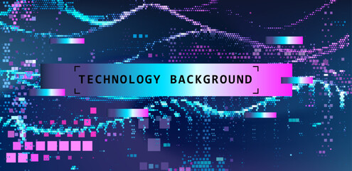 Fototapete - coFuturistic vector illustration with digital pixel waves and a colorful gradient. The design conveys technological innovation and the flow of data in a modern, abstract background.