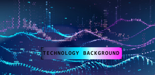 Fototapete - coFuturistic vector illustration with digital pixel waves and a colorful gradient. The design conveys technological innovation and the flow of data in a modern, abstract background.