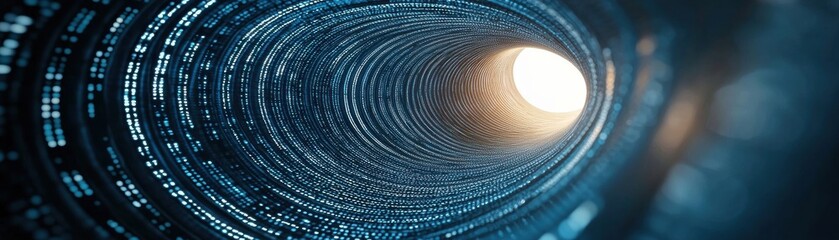 Wall Mural - futuristic tunnel with glowing digital data flowing through a cybernetic environment.