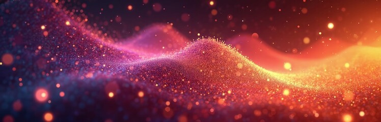 Poster - Abstract colorful digital wave with bokeh and light. 3d render wave line dot background. Glowing effect. Futuristic concept. Great for tech, science or design projects.