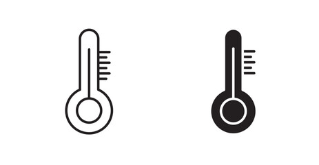 thermometer thin line and fill vector icons set
