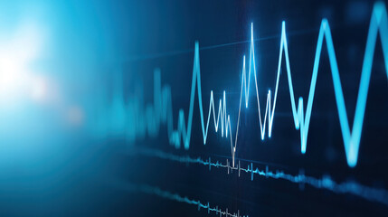 Poster - Dynamic audio waveform visualization with vibrant blue tones, showcasing sound transitions and peaks. This captures essence of sound in modern digital format