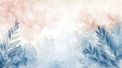 Naklejka na meble Watercolor art background vector. Wallpaper design with winter flower paint brush line art. Earth tone blue, pink, ivory, beige watercolor Illustration for prints, wall art, cover and invitation.