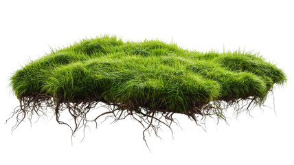 Wall Mural - lush green grass patch floating with visible roots on transparent background