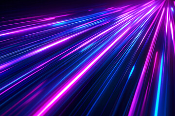 Wall Mural - abstract diagonal streaks of vibrant neon light on a dark background. a cascade of purple and blue l