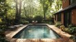 © dewi - Sunlit backyard pool, tranquil garden oasis