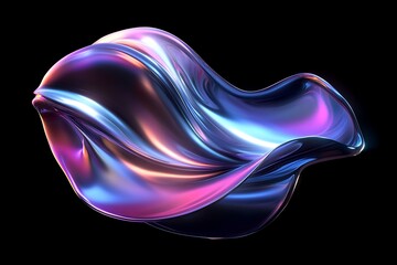 Canvas Print - 3D Holographic Neon Wave – Iridescent Fluid Motion on Black Background