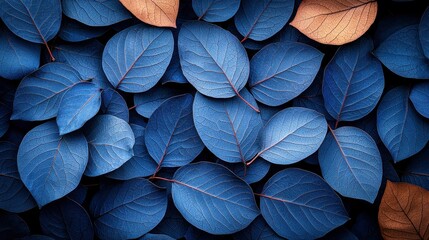 Wall Mural - Vibrant Blue Leaves, Autumnal Hues