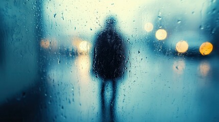 Aufkleber - Melancholic reflections on a rainy day with a lonely figure behind a window