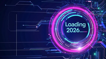 Wall Mural - futuristic digital loading interface animation with bright neon circles and technology elements for 