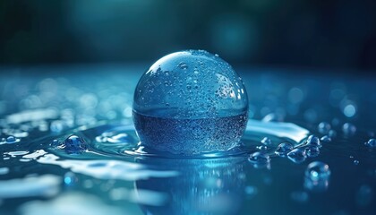 Leinwandbilder - AI generated illustration of water sphere with bubbles in turquoise liquid. Macro photography presents nature freshness, purity, relaxation. Clean circle waterdrop shape evokes beauty, motion, cold,