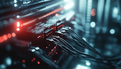 It Network: Ethernet Cables Connecting Telecommunication Devices To Internet Switch For Information Technology Communication Infrastructure.