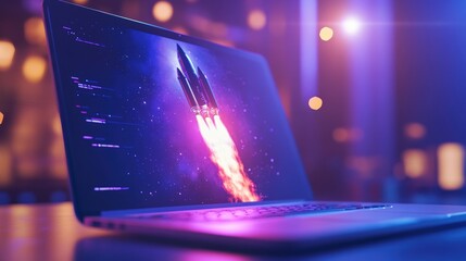 Laptop screen displaying rocket launch