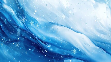 Wall Mural - beautiful blue winter background with falling snowflakes and icy patterns creating a serene, festive