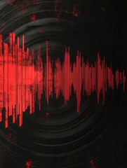 Poster - Vinyl record texture with dynamic soundwave ripples in red and black showcasing a rhythmic design for music enthusiasts