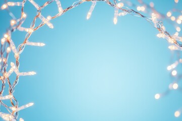 Wall Mural - christmas string lights with a soft glowing effect arranged in a circular pattern over a tranquil bl