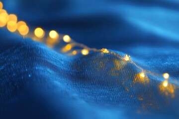 Wall Mural - festive garland of tiny glowing bulbs casting a soft warm light, creating a blurred, ethereal atmosp