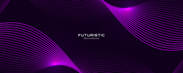 Wall Mural - 3d purple lines techno abstract background overlap layer on dark space with waves effect decoration.