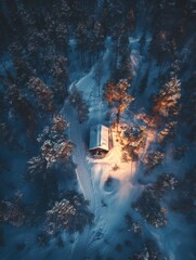 Wall Mural - snowy forest cabin