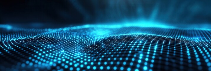 Leinwandbilder - Futuristic digital grid with glowing nodes, showcasing high-tech design and holographic effects in blue and silver tones