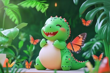 Aufkleber - Cute dinosaur with big eyes and a friendly smile

