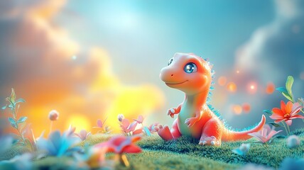 Aufkleber - Cute dinosaur with big eyes and a friendly smile

