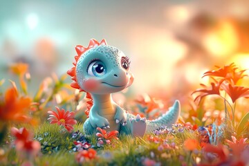 Aufkleber - Cute dinosaur with big eyes and a friendly smile

