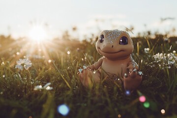 Aufkleber - Cute dinosaur with big eyes and a friendly smile

