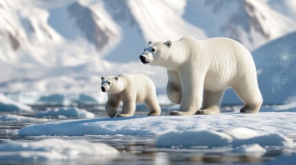 snowy polar landscape with polar bears and vibrant summer wildlife