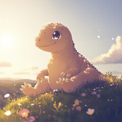 Aufkleber - Cute dinosaur with big eyes and a friendly smile

