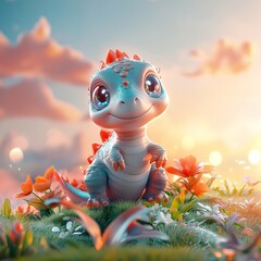 Aufkleber - Cute dinosaur with big eyes and a friendly smile

