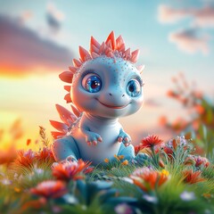 Aufkleber - Cute dinosaur with big eyes and a friendly smile

