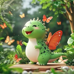 Aufkleber - Cute dinosaur with big eyes and a friendly smile

