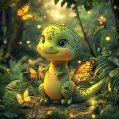 Aufkleber - Cute dinosaur with big eyes and a friendly smile

