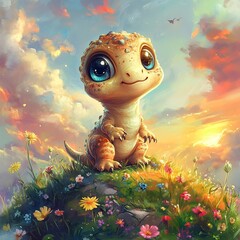 Aufkleber - Cute dinosaur with big eyes and a friendly smile

