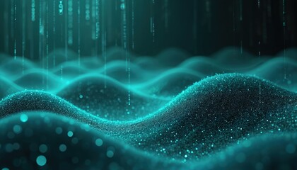 Fototapete - 3D rendering of abstract tech background. Futuristic cyberspace design. Digital network, science, datum, glowing information illustration. Cyber flow, global graphic structure motion, code.