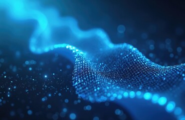 Fototapete - A blue digital data stream background. Futuristic glowing light tech pattern with binary code texture. Cyber network communication, modern encryption concept, bright information flow illustration.