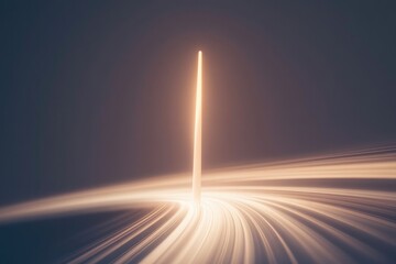 Wall Mural - single glowing clock hand pointing upward surrounded by soft light trails creating minimalistic abst