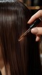© Marta P. (Milacroft) - Hairdresser applying serum on long brown hair for treatment