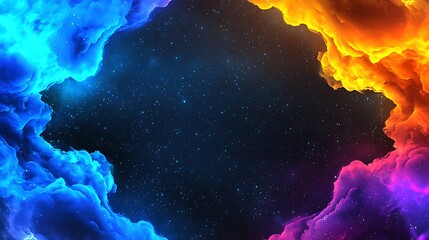 frame for abstract space design. colorful smoke swirling, starry background. for presentations