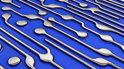 Metallic liquid lines form diagonal shapes, blue background, could represent tech development, or abstract design
