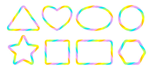 Wall Mural - set of hand drawn blank frames. colored text box, bright neon rainbow serpentine, spiral. empty spee