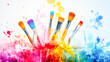 © Ali - Art and wine night banner featuring paintbrushes, wine glasses, and vibrant splashes of color, designed to promote summer sip and paint events, creative workshops, art and wine experiences.