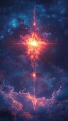 Wall Mural - a glowing geometric shape floating in the night sky with clouds.