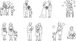 © Anomal - Contours of people, parents with children, wedding, birth of child, the first steps of child, love. Vector illustration