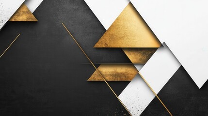 Fototapete - Modern minimalist design featuring geometric shapes in black, white, and gold tones for creative inspiration